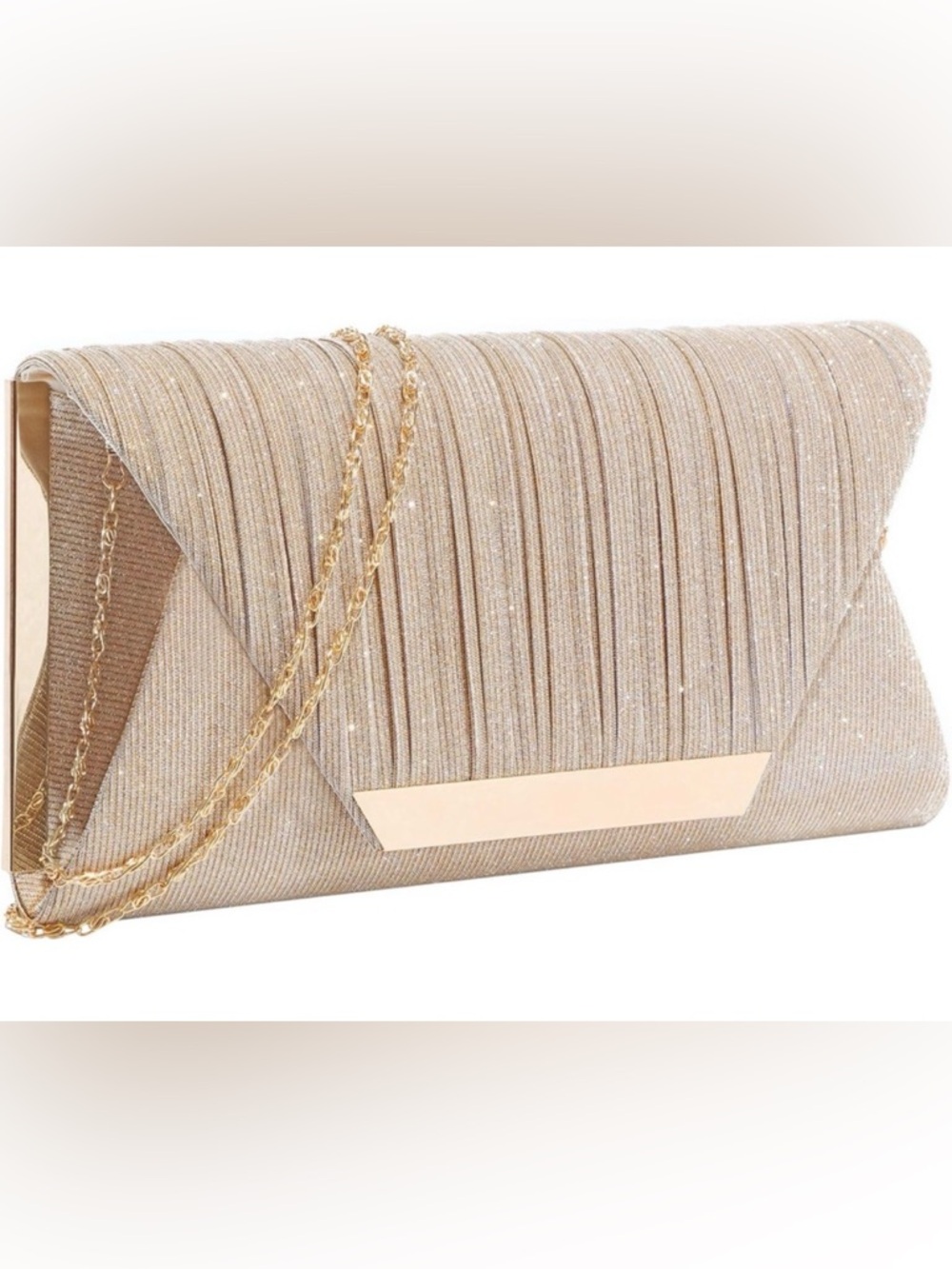 NEW • Rose Gold Colored Sparkly Envelope Clutch Bag with Gold Hardware